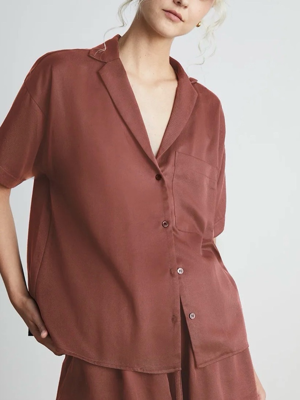 Who What Wear Relaxed Short-Sleeve Button-Down Shirt — Rust